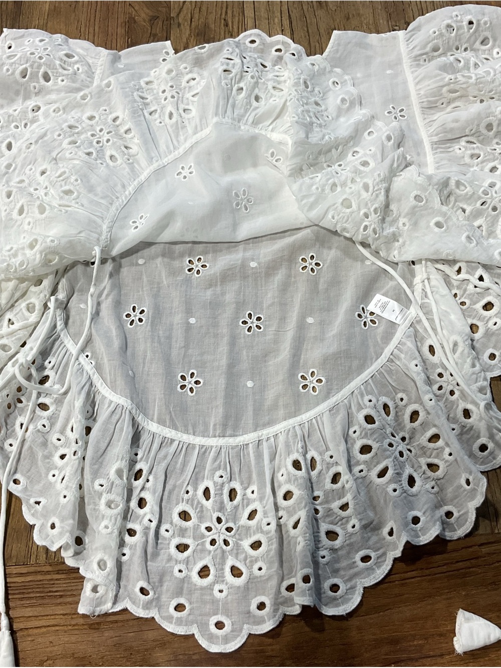 Women’s White Eyelet Ruffle Peplum Blouse - Picture 5 of 12